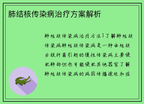 肺结核传染病治疗方案解析